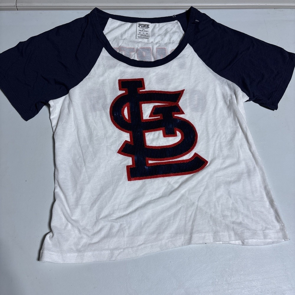 Victoria Secret Pink St Louis Cardinals Women's Tshirt White Navy Size XS